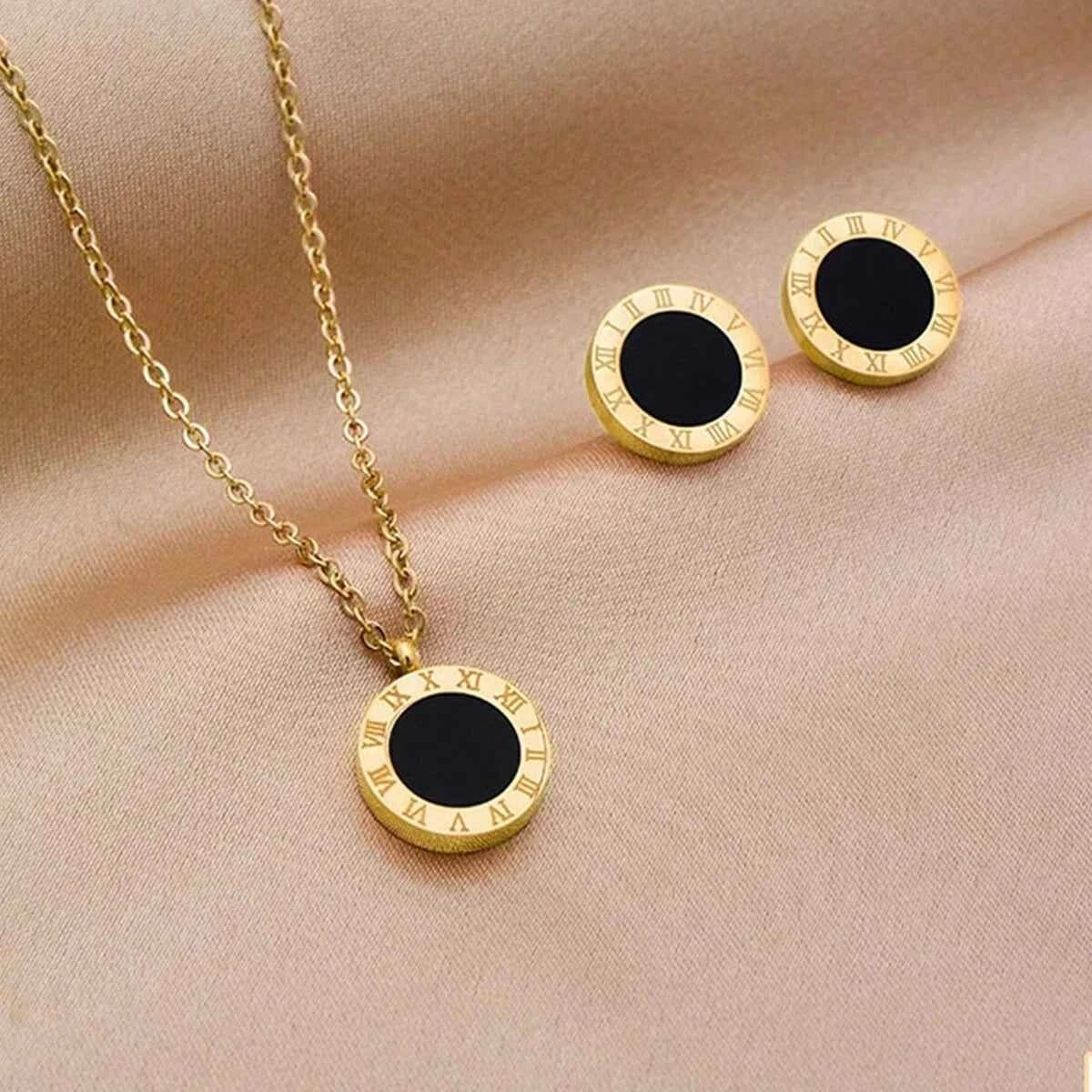 Bulgari-Inspired Roman Number Stainless Steel Jewelry Set