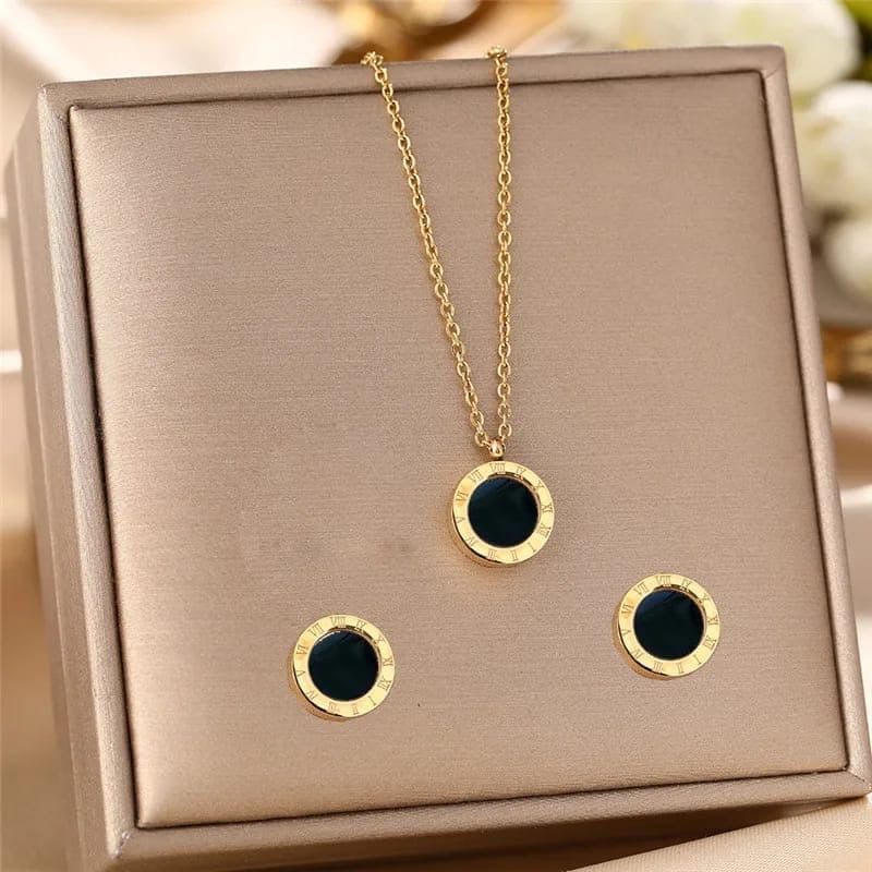 Bulgari-Inspired Roman Number Stainless Steel Jewelry Set