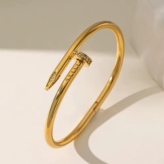 💎Cartier Inspired Stoned Nail Cuff – Iconic Stainless Steel Luxury